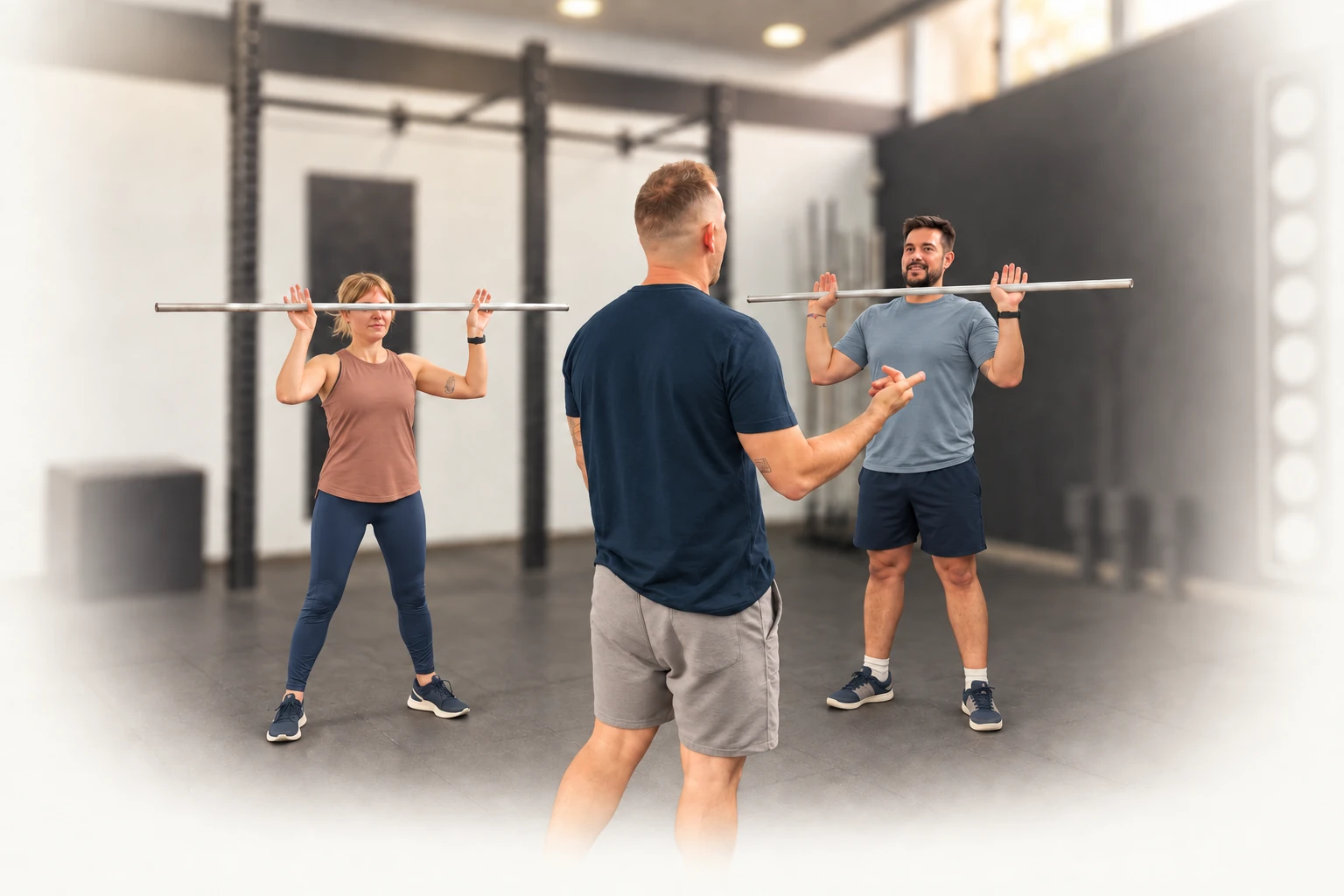 Entrenador guiando a dos personas durante una sesión en Estudio Training Bilbao